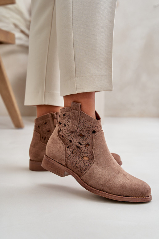 Damen Stiefeletten mit Spitzen-Elementen in brauner Farbe S.Barski HY42-081