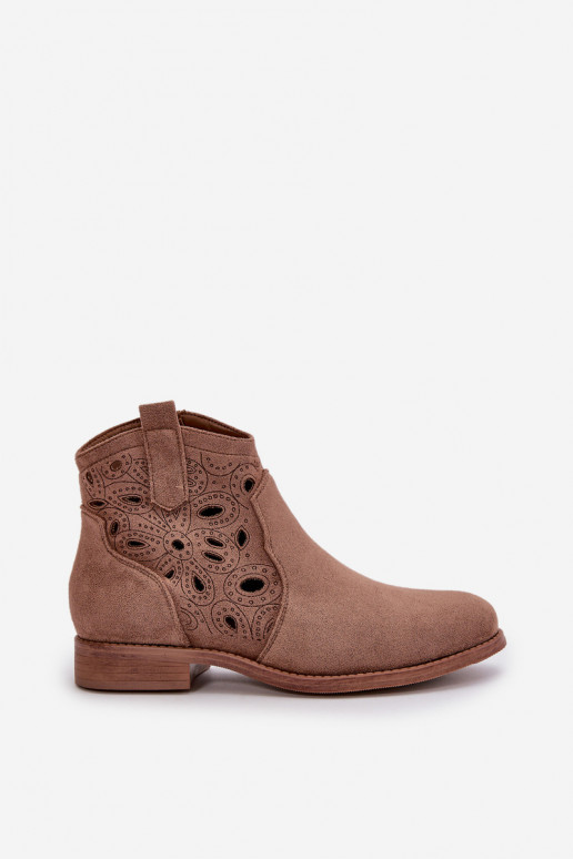 Bottes pour femmes avec éléments en dentelle en marron S.Barski HY42-081