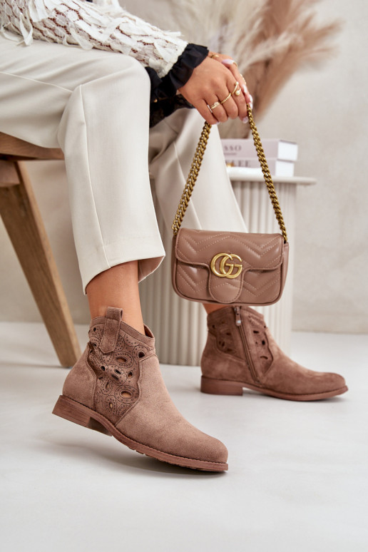 Bottes pour femmes avec éléments en dentelle en marron S.Barski HY42-081