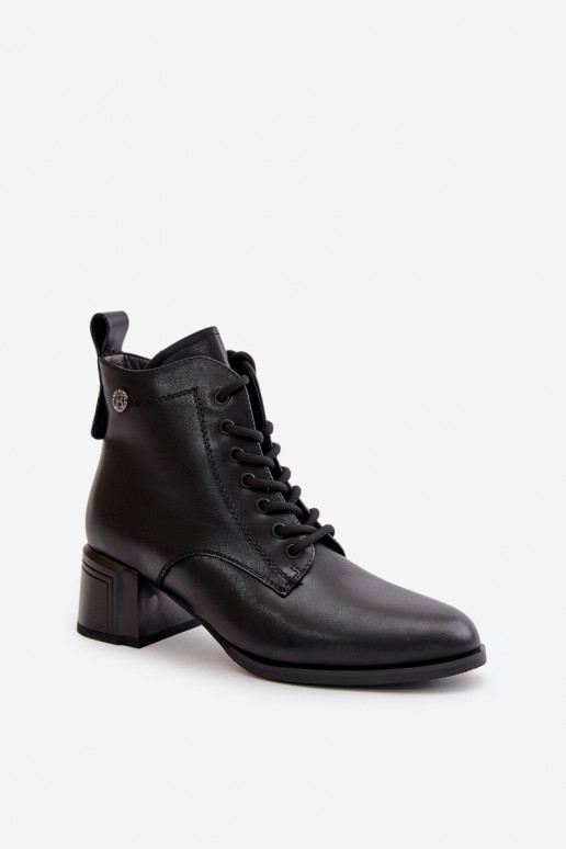 Bottines à lacets pour femmes en cuir naturel, isolées, en noir Vinceza 91110
