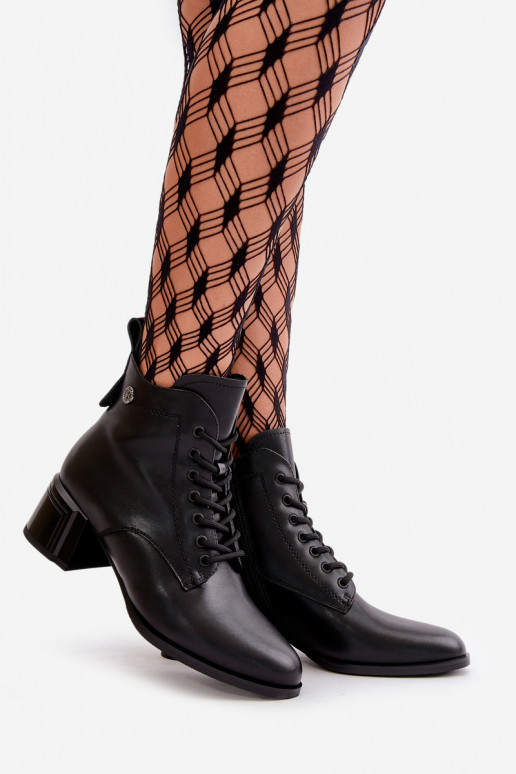 Bottines à lacets pour femmes en cuir naturel, isolées, en noir Vinceza 91110