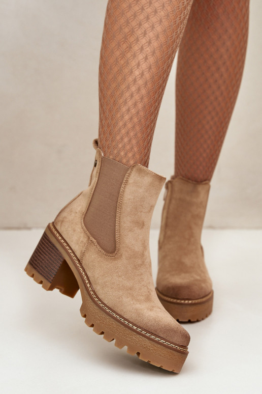 Damen isolierte Stiefeletten aus Kunstsuede in Sandfarbe Irissinae