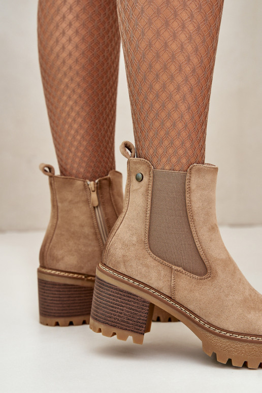 Damen isolierte Stiefeletten aus Kunstsuede in Sandfarbe Irissinae