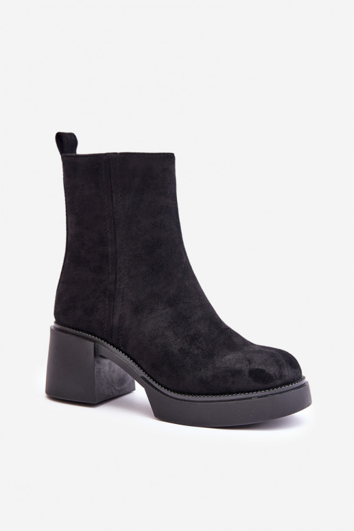 Dames warme enkellaarsjes van faux suede in zwarte kleur Meriluna