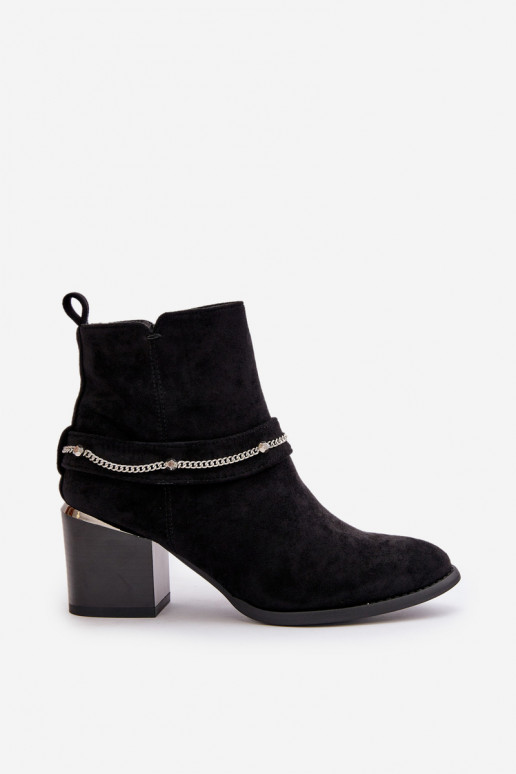 Dames geïsoleerde enkellaarsjes met kettingen van faux suede in zwarte kleur Hanalen