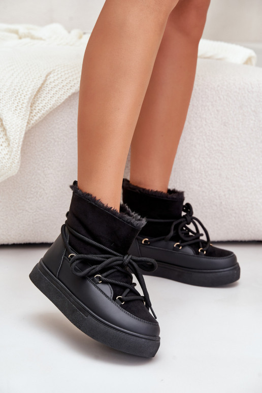 Bottes de neige noires isolées avec plateforme et fourrure à l'intérieur Aziara