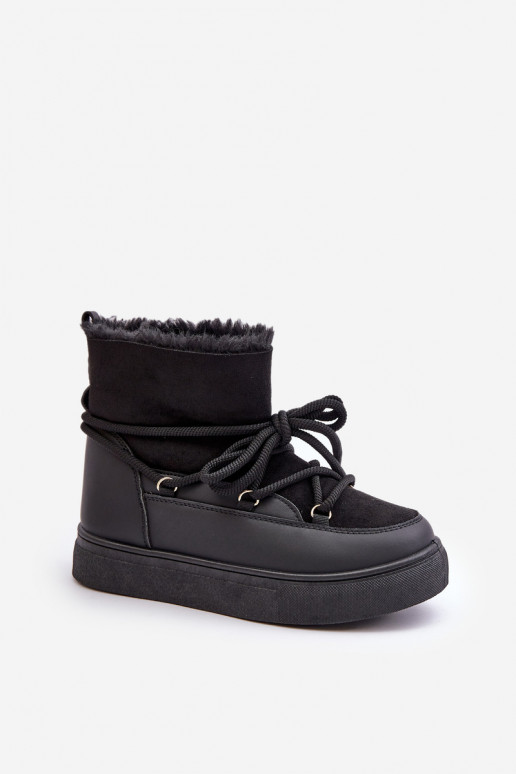 Schwarze isolierte Schneestiefel mit Plattform und Fell innen Aziara