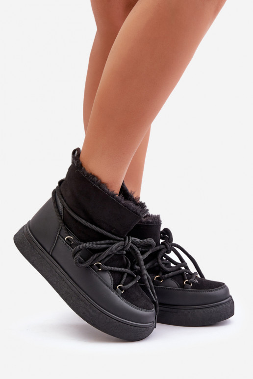 Bottes de neige noires isolées avec plateforme et fourrure à l'intérieur Aziara