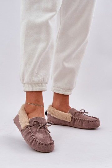 Mocassins pour femmes beiges avec fourrure Kleogoria