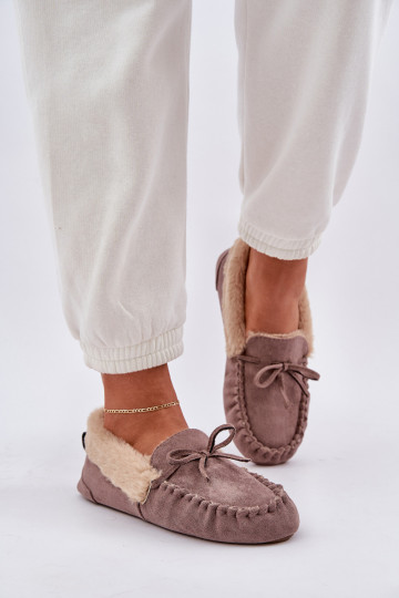 Beige Damen Mokassinslipper mit Fell Kleogoria 2