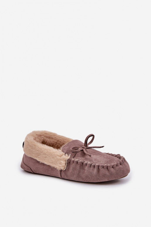 Beige dames moccasinslippers met bont Kleogoria