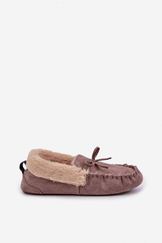 Beige dames moccasinslippers met bont Kleogoria
