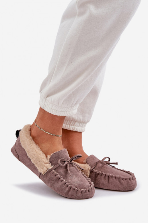 Mocassins pour femmes beiges avec fourrure Kleogoria