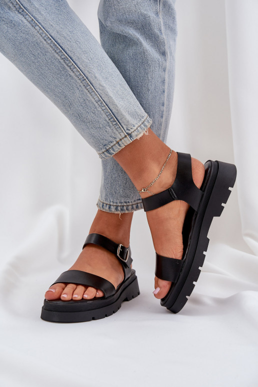 Schwarze Damen Sandalen mit Plattform Evaretha