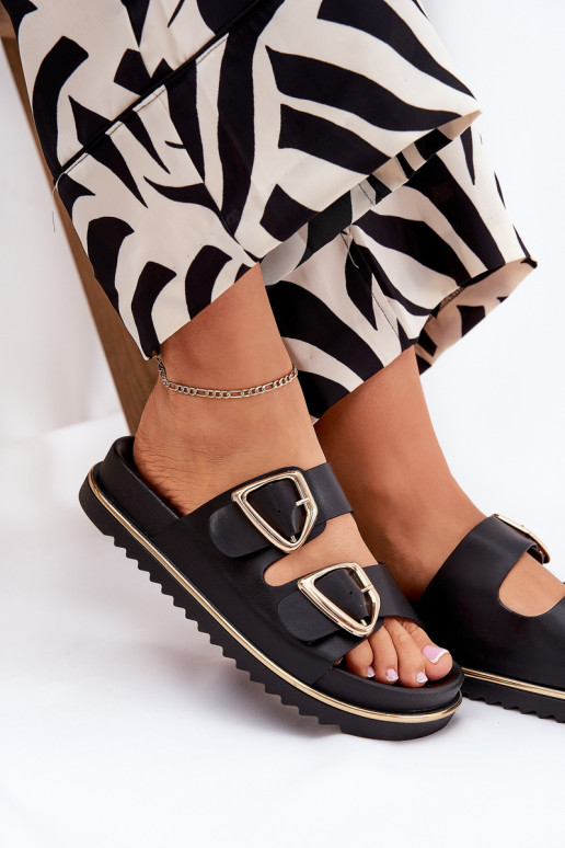 Chaussons à plateforme pour femmes avec boucles en noir Tersele
