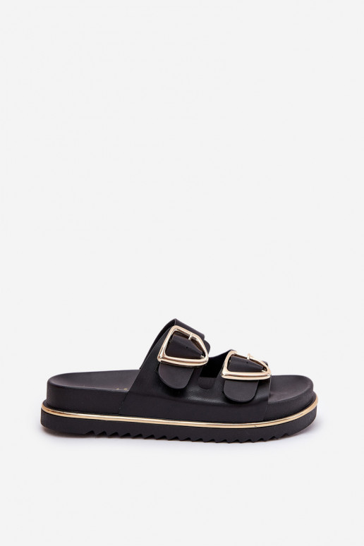Dames slippers op een platform met gespen in zwart Tersele