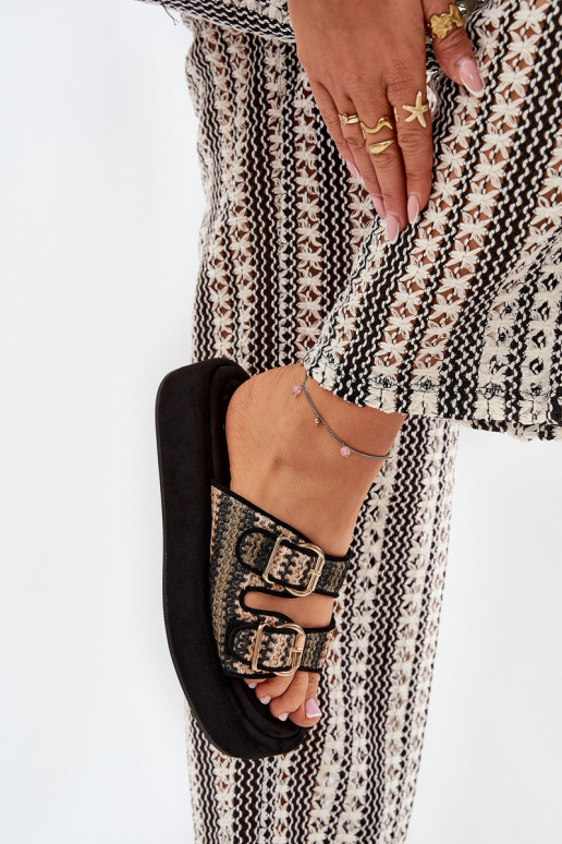 Dames slippers op een platform met gespen in zwart Limme