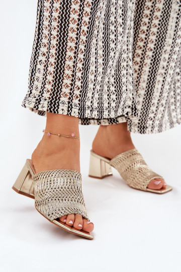 Dames slippers met vlecht en hakken in goud Ciariloria