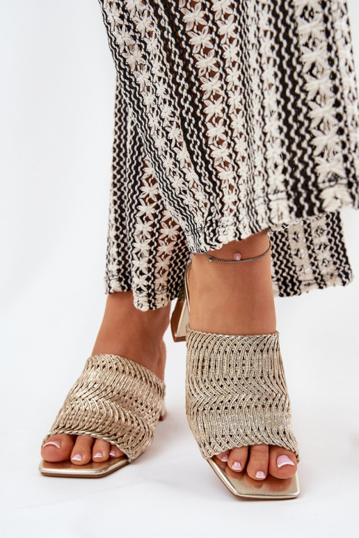 Dames slippers met vlecht en hakken in goud Ciariloria