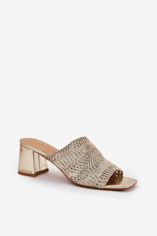 Dames slippers met vlecht en hakken in goud Ciariloria