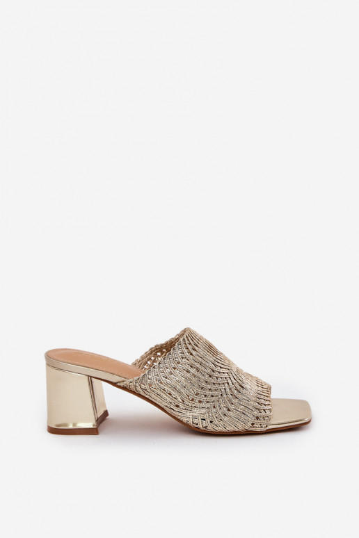 Damen-Pantoletten mit Geflecht und Absätzen in gold Ciariloria