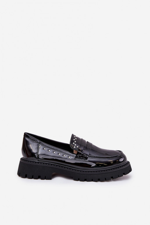 Mocassins pour femmes avec effet verni en noir Įjungtallae