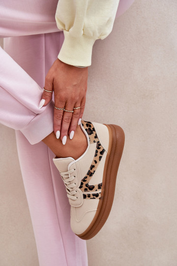 Dames sneakers met platform en luipaardprint in zand Totter 2