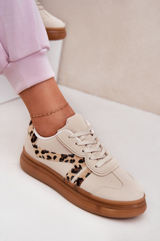 Dames sneakers met platform en luipaardprint in zand Totter