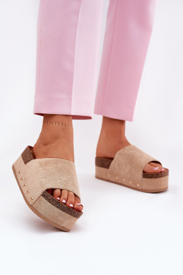 Dames slippers op een platform van khaki faux suede Vinnibe