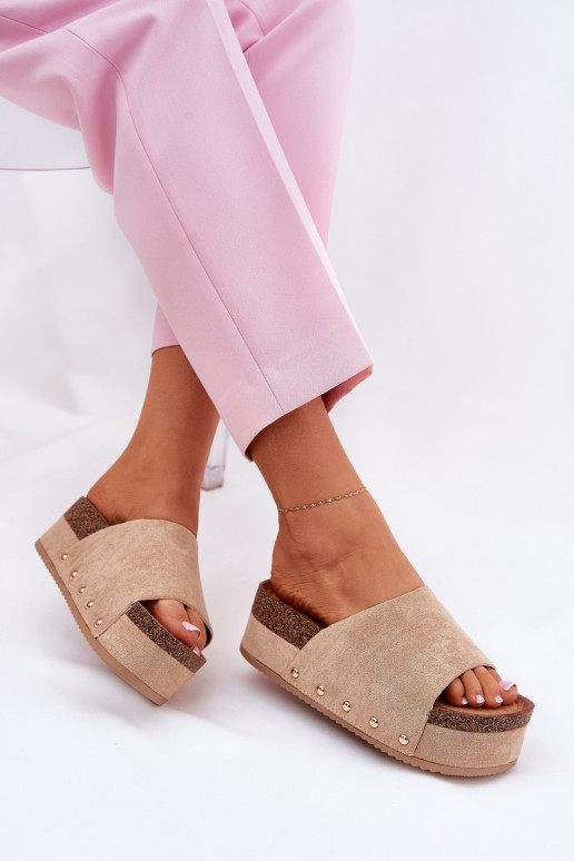 Chaussons à plateforme pour femmes en suède synthétique kaki Vinnibe