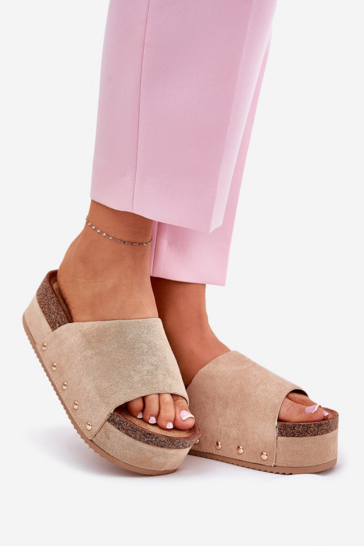 Chaussons à plateforme pour femmes en suède synthétique kaki Vinnibe
