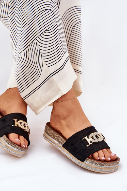 Chaussons pour femmes avec détails sur plateforme brillants en noir Eanes