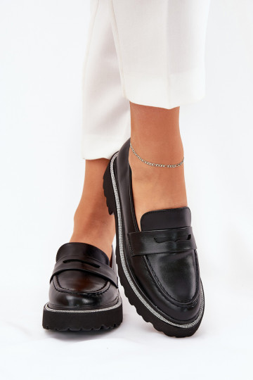 mocassins pour femmes en cuir synthétique avec œillets scintillants noirs INilamla 2