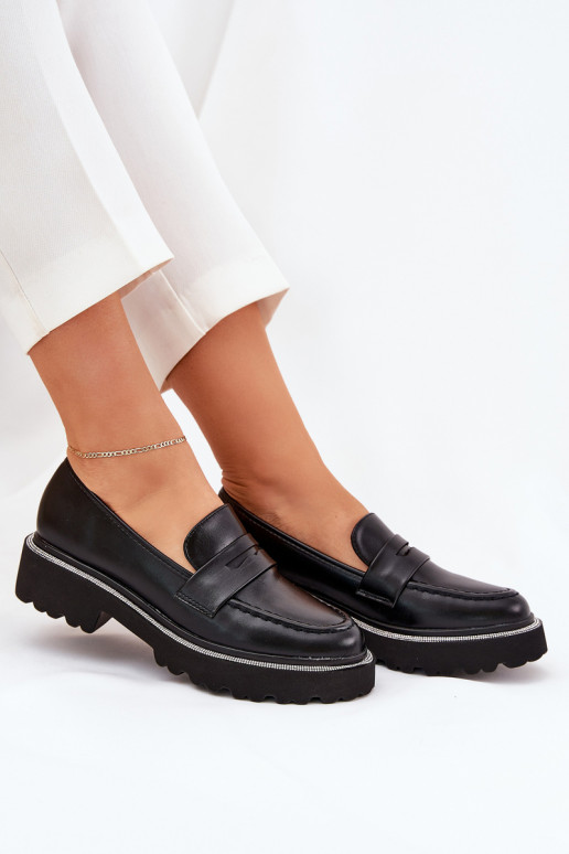 mocassins pour femmes en cuir synthétique avec œillets scintillants noirs INilamla