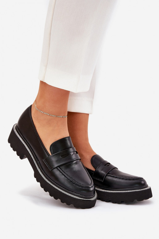 mocassins pour femmes en cuir synthétique avec œillets scintillants noirs INilamla