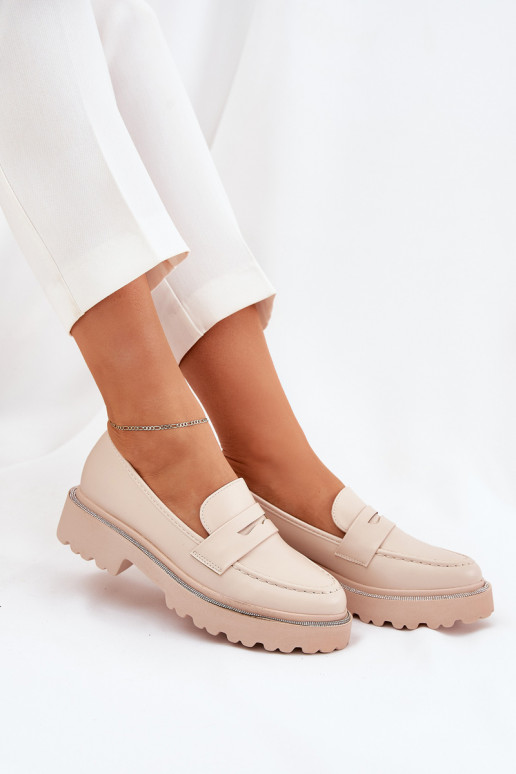 mocassins pour femmes en cuir synthétique avec œillets scintillants sable INilamla