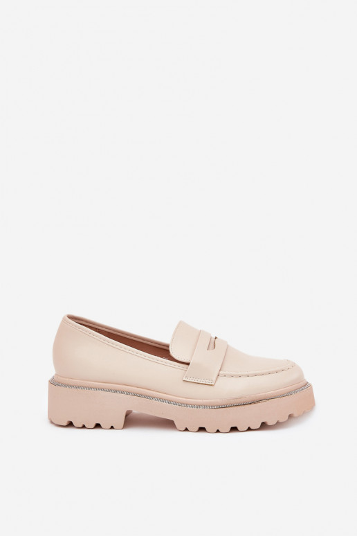mocassins pour femmes en cuir synthétique avec œillets scintillants sable INilamla