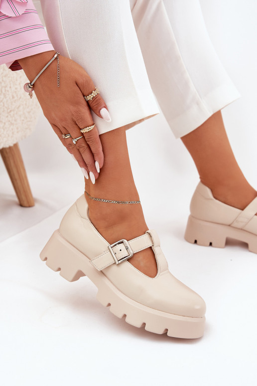 dames schoenen met gespen op platform in zand Venda