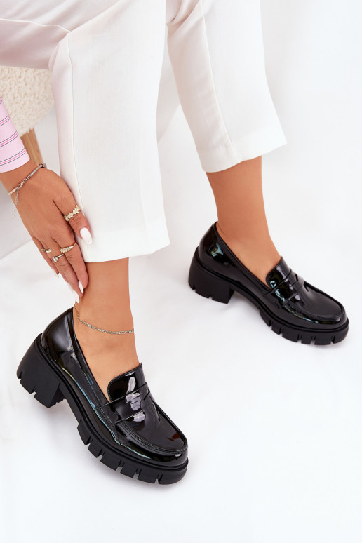 chaussures pour femmes laquées sur talons épais noirs Felonith