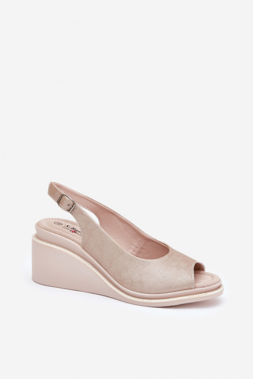 leren sandalen voor dames met platform in goud S.Barski LR51-539