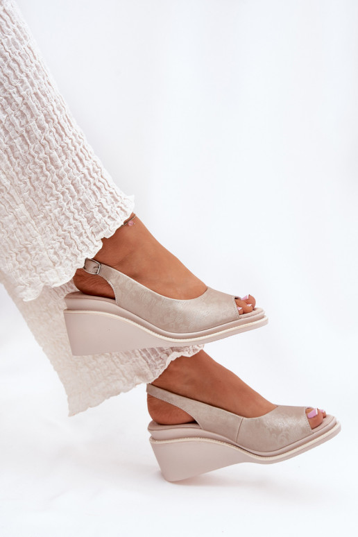 leren sandalen voor dames met platform in goud S.Barski LR51-539