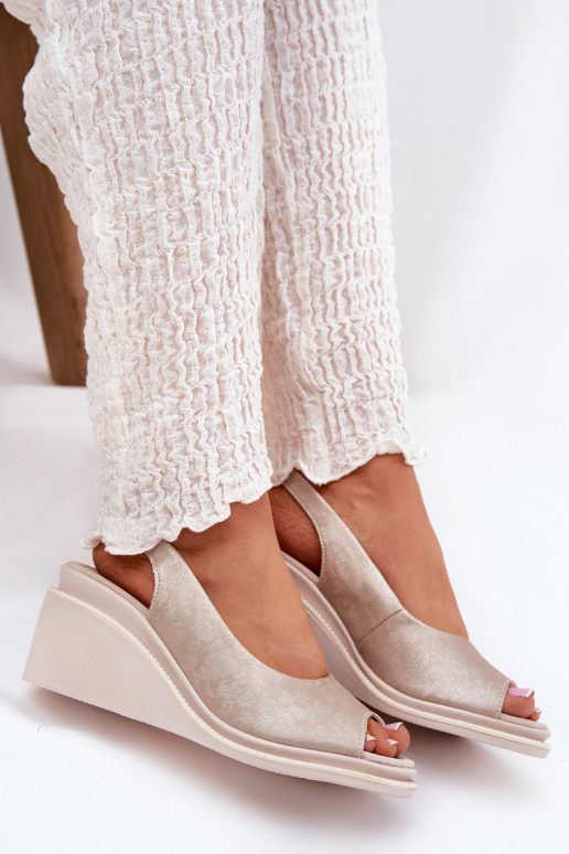Ledersandalen für Damen mit Plattform in Gold S.Barski LR51-539