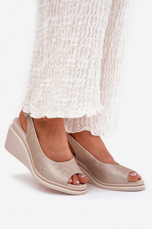 leren sandalen voor dames met platform in goud S.Barski LR51-539