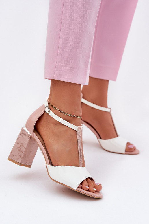 sandales laquées pour femmes avec talons roses et blancs Vinceza 20276