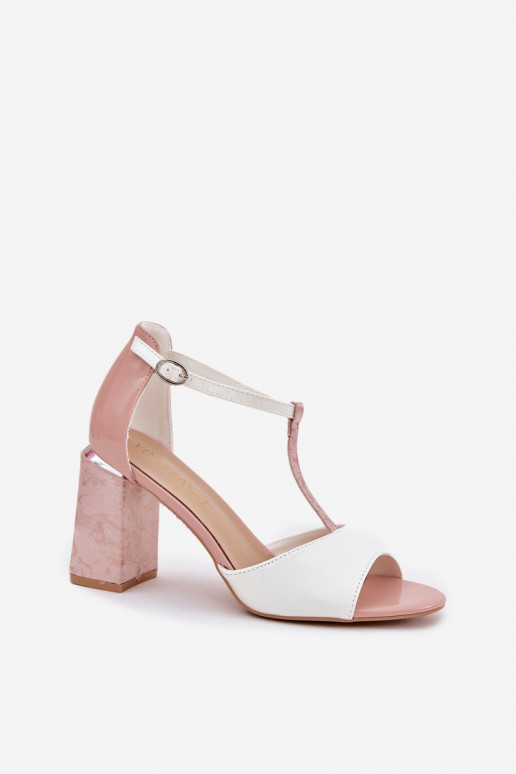 Lacksandalen für Damen mit Absätzen in Rosa-Weiß Vinceza 20276