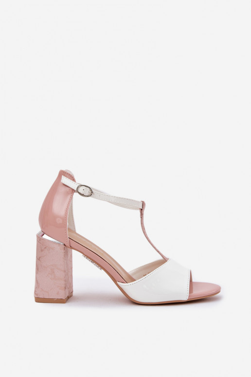 gelakte sandalen voor dames met hakken in roze-wit Vinceza 20276