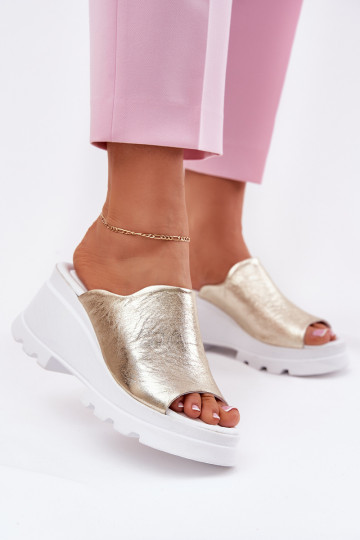 leren slippers met platform in goud Artiker 56C0435 2