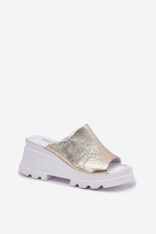 leren slippers met platform in goud Artiker 56C0435