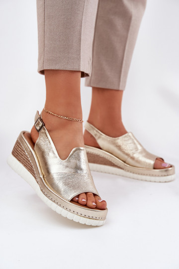 leren sandalen voor dames met platform in goud Artiker 56C0920 2