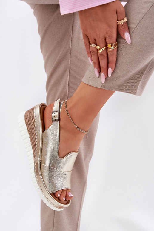 sandales en cuir pour femmes avec plateforme dorées Artiker 56C0920
